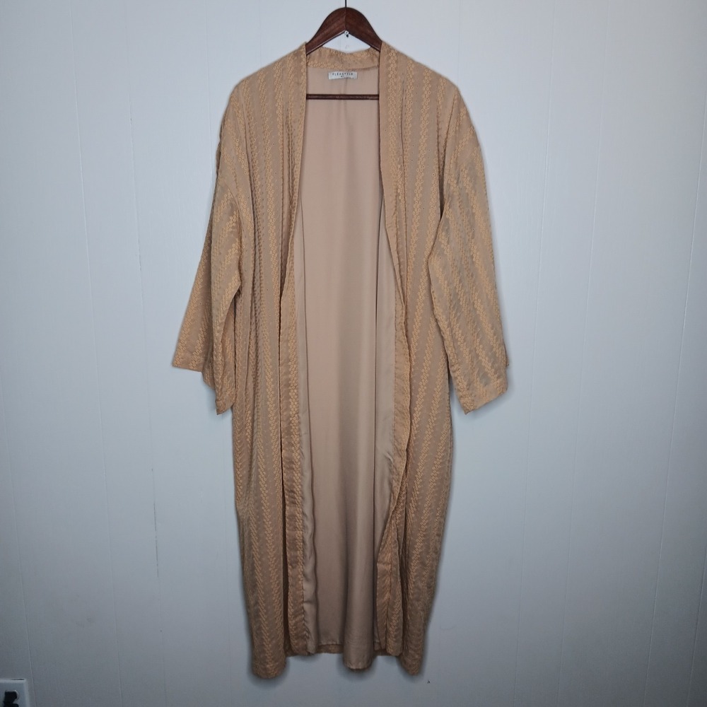 Flea Style Kimono Duster Size M/L Light Brown Floral Embrodered Boho Festival